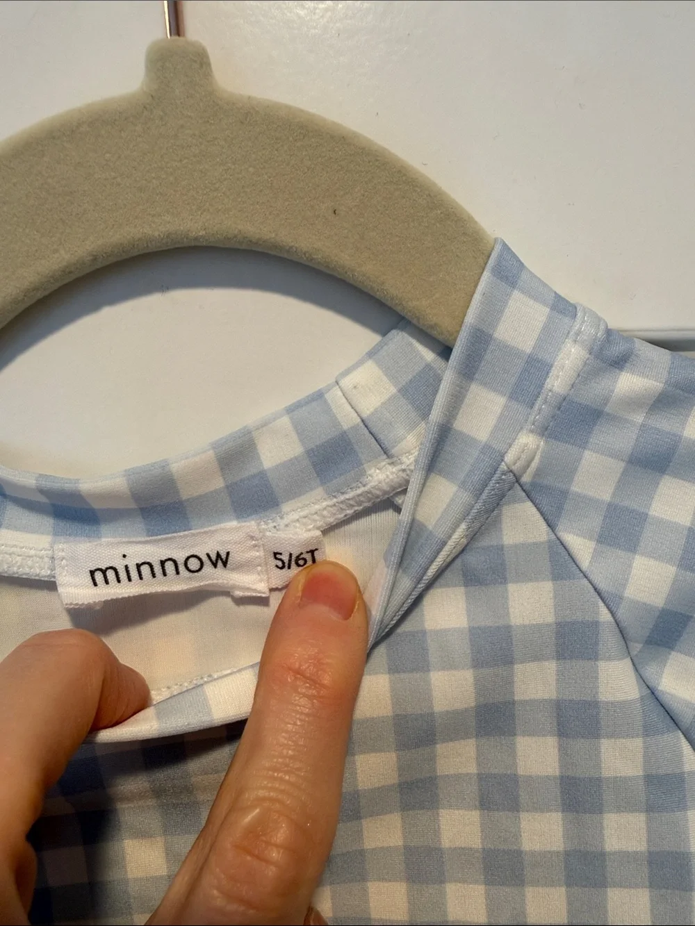 Minnow Kids Light Blue and White Gingham Rashguard 5/6T